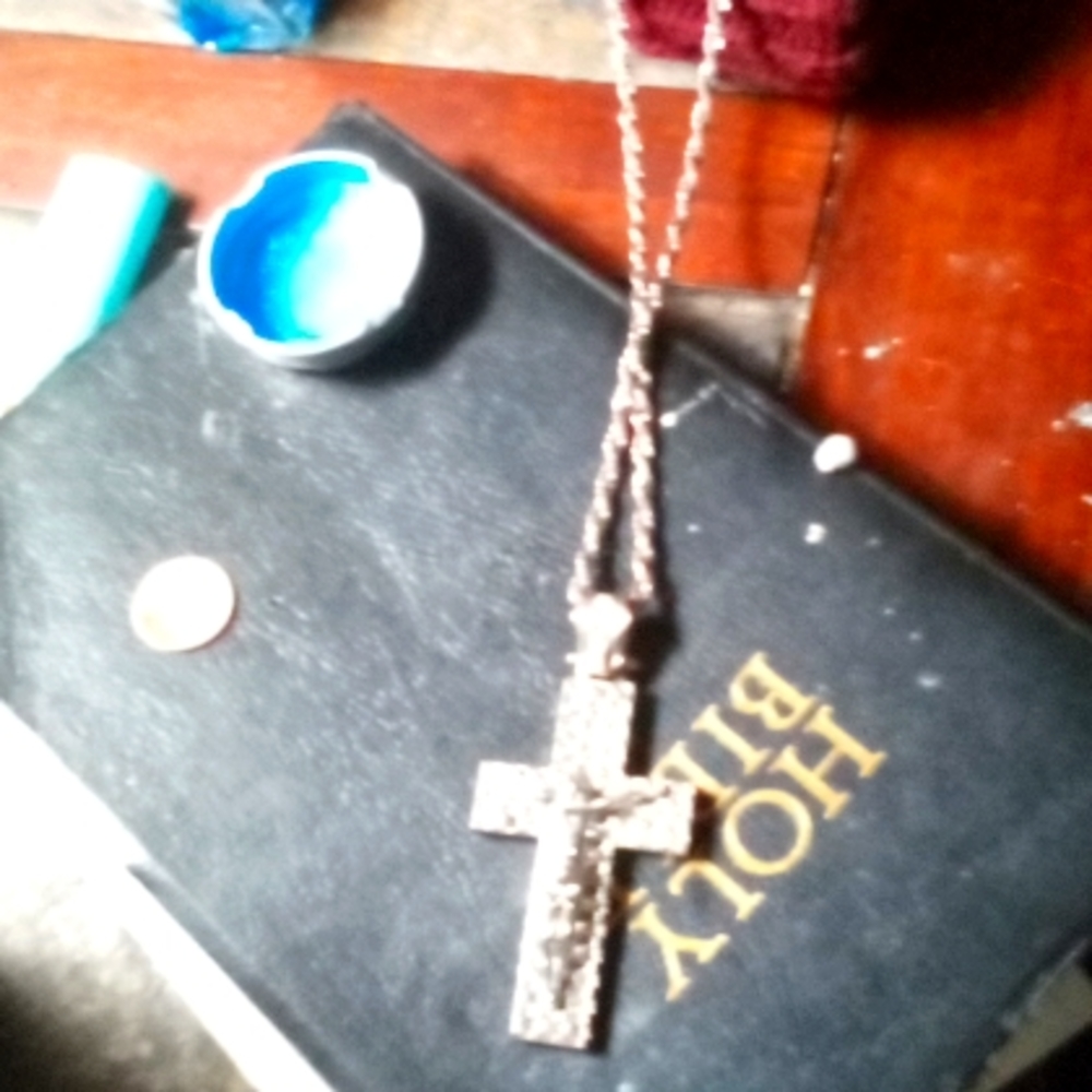 Very Nice Sterling Silver & Simulated Diamond 24"-26" silver chain Jesus piece